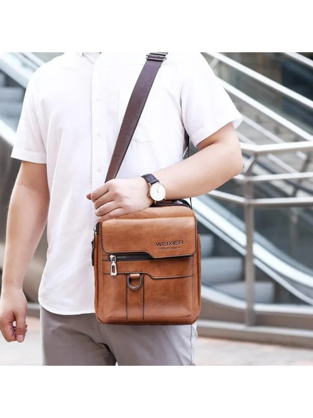 Vintage PU Leather Crossbody Messenger Bag for Men - Small Shoulder Satchel